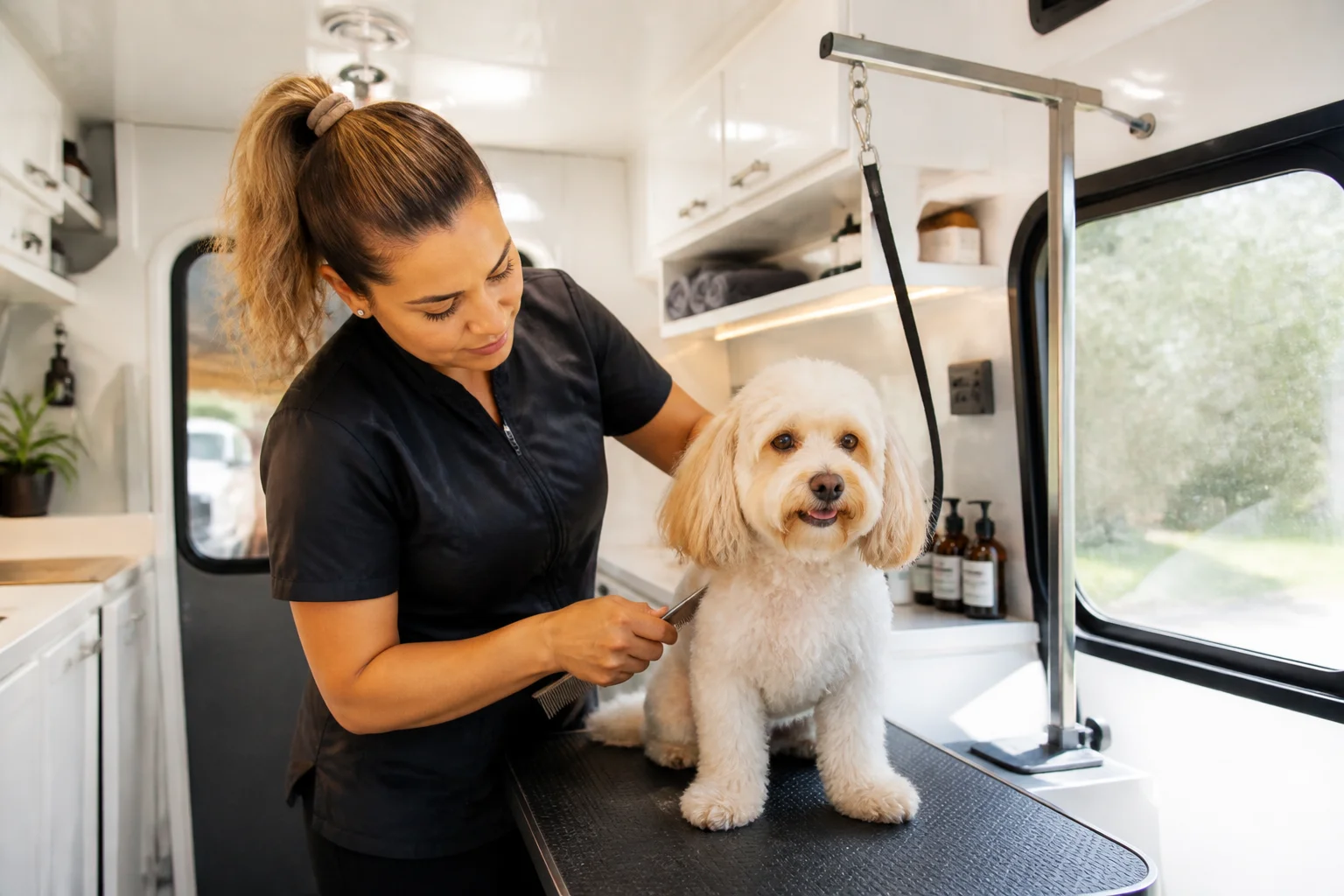 Private one-on-one grooming appointment in a mobile salon